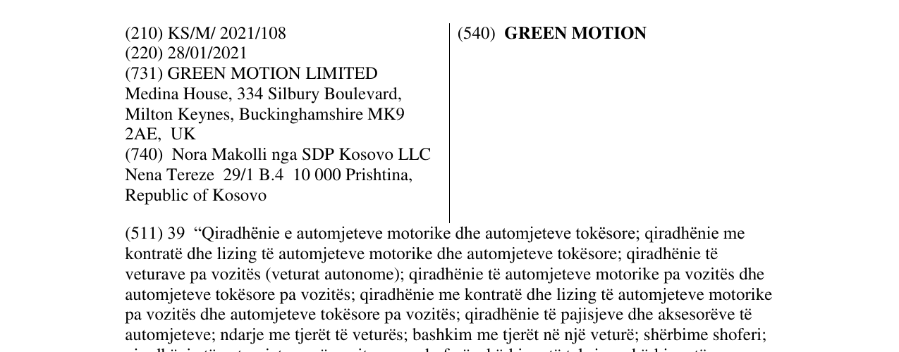 Zëri i markës GREEN MOTION në buletin