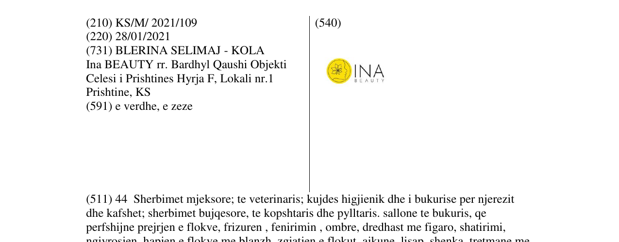 Zëri i markës INA BEAUTY në buletin