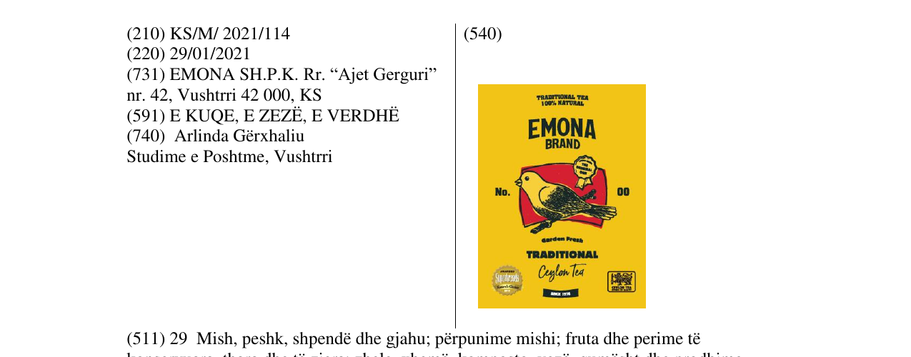 Zëri i markës EMONA BRAND TRADITIONAL në buletin
