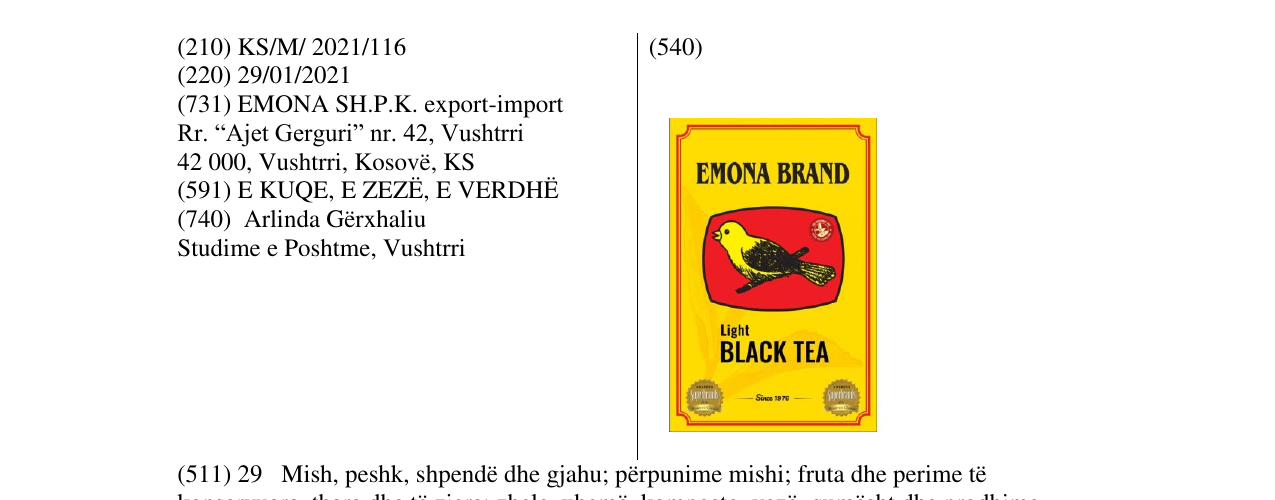 Zëri i markës EMONA BRAND LIGHT BLACK TEA në buletin