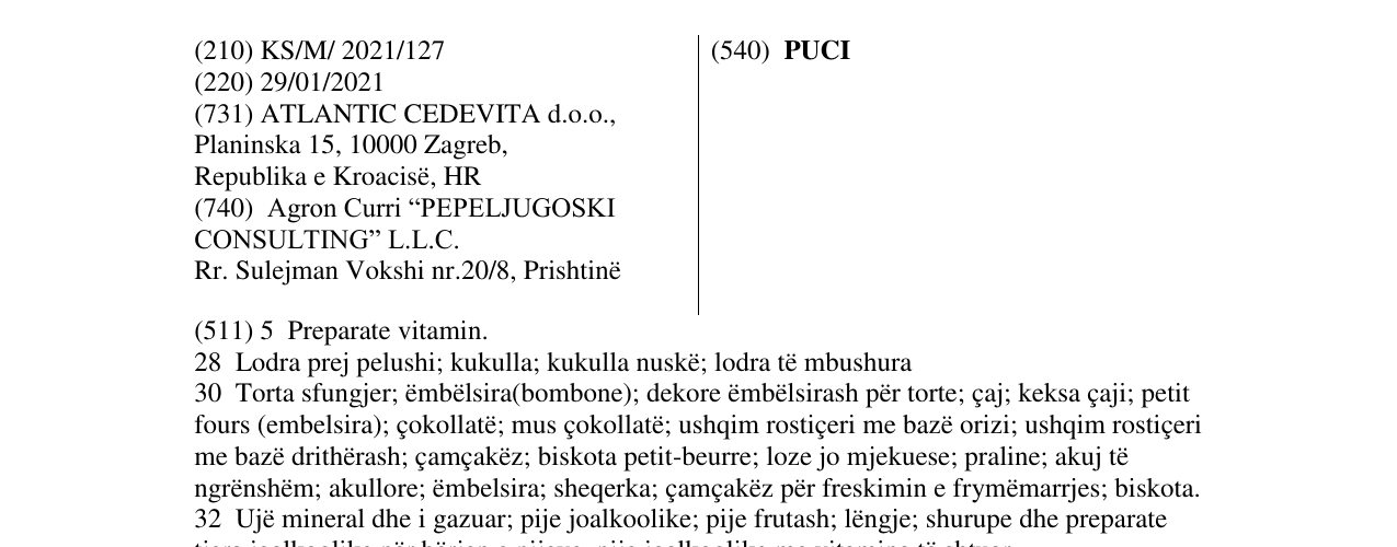 Zëri i markës PUCI në buletin