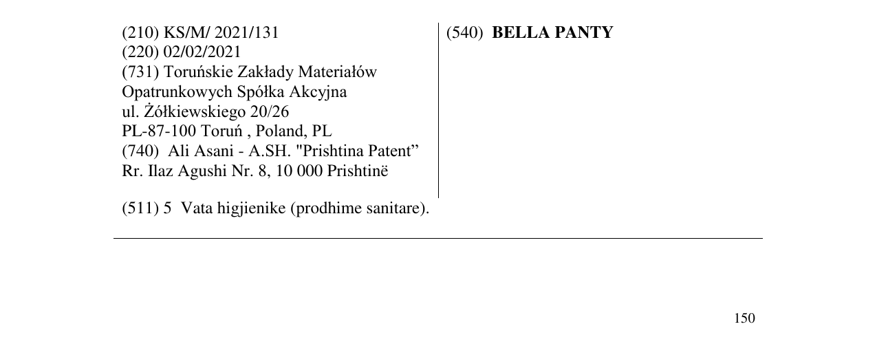Zëri i markës BELLA PANTY në buletin