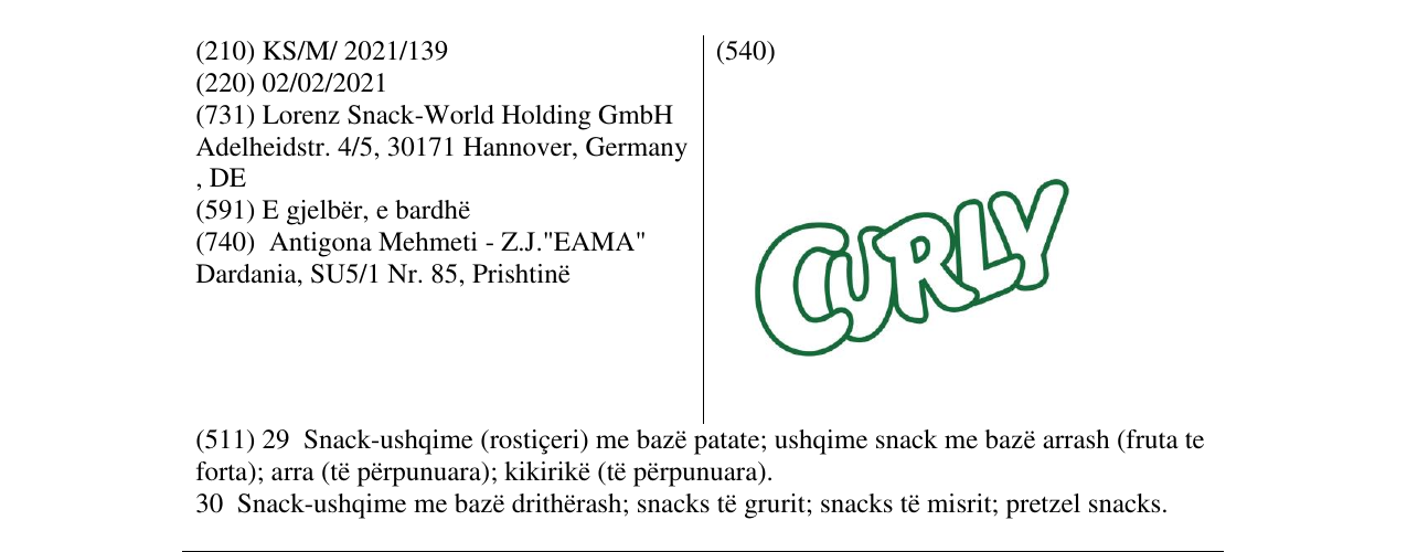 Zëri i markës curly në buletin