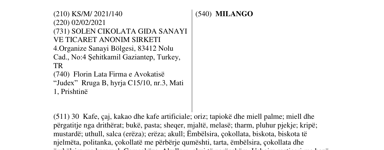 Zëri i markës MILANGO në buletin