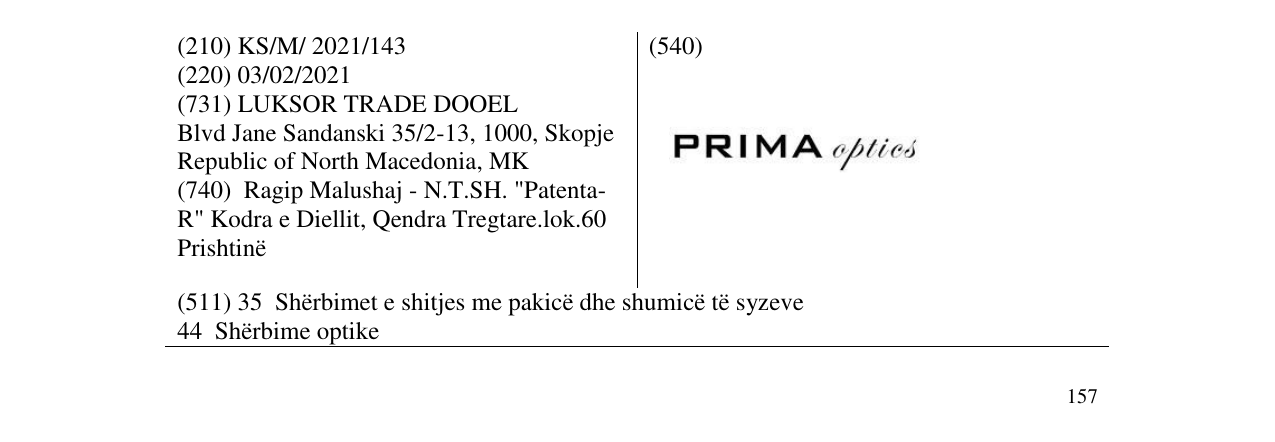 Zëri i markës PRIMA optics në buletin