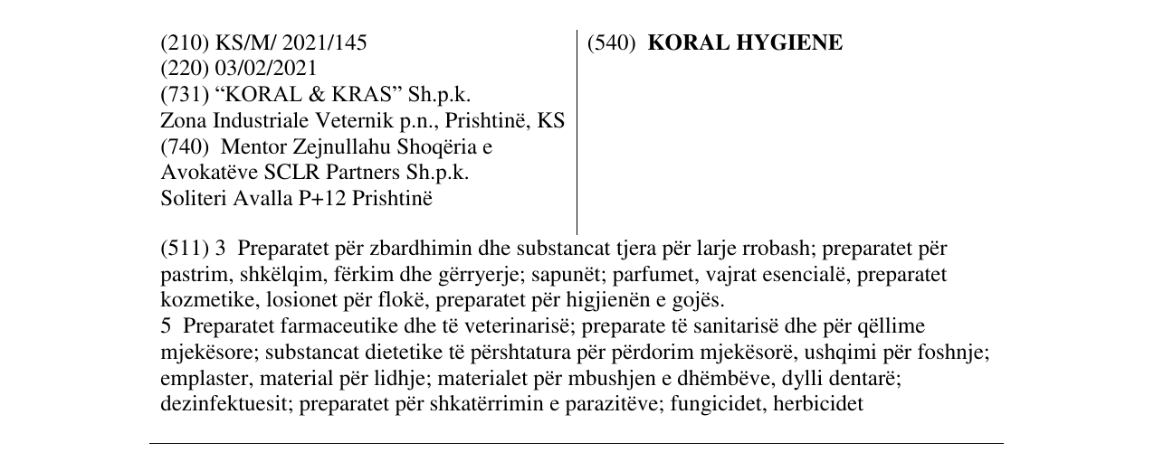 Zëri i markës KORAL HYGIENE në buletin
