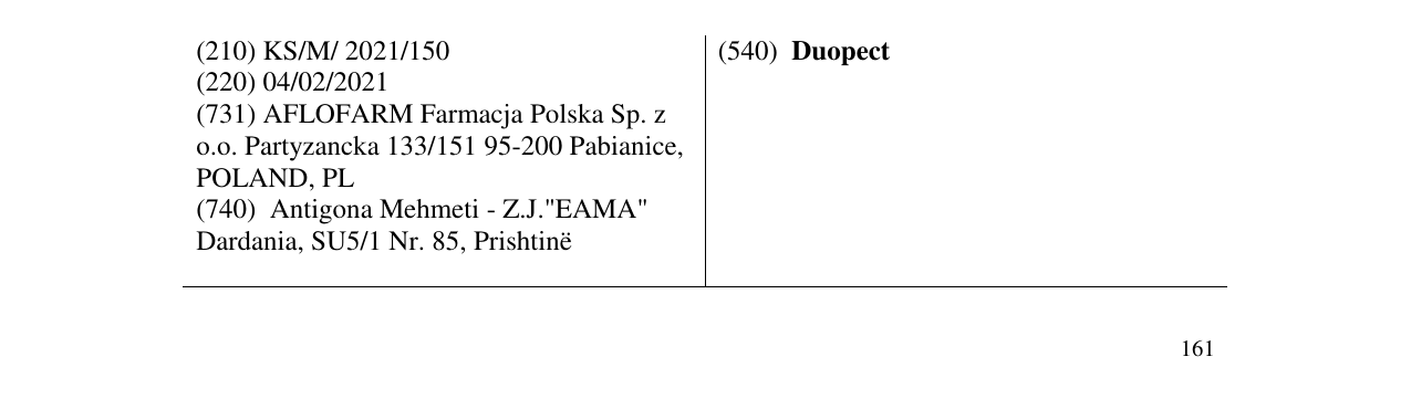 Zëri i markës Duopect në buletin