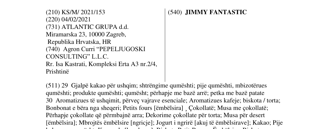 Zëri i markës JIMMY FANTASTIC në buletin