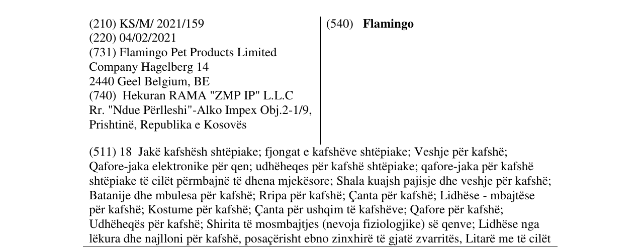 Zëri i markës Flamingo në buletin