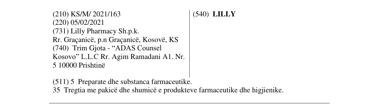 Zëri i markës LILLY në buletin