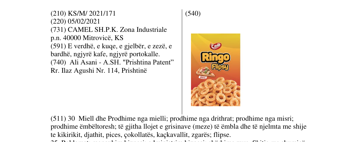 Zëri i markës RINGO FLIPDY PIZZA në buletin