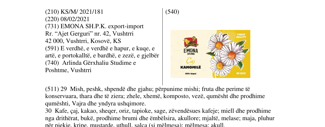 Zëri i markës emona brand kamomilë në buletin