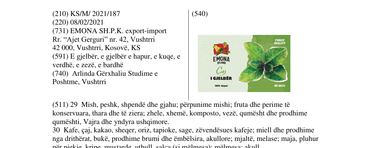 Zëri i markës emona brand i gjelbert në buletin