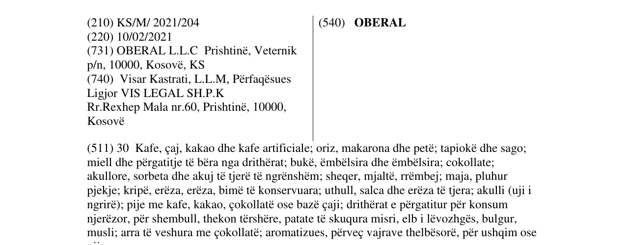 Zëri i markës OBERAL në buletin