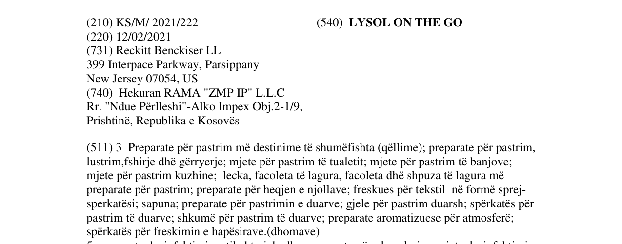 Zëri i markës LYSOL ON THE GO në buletin
