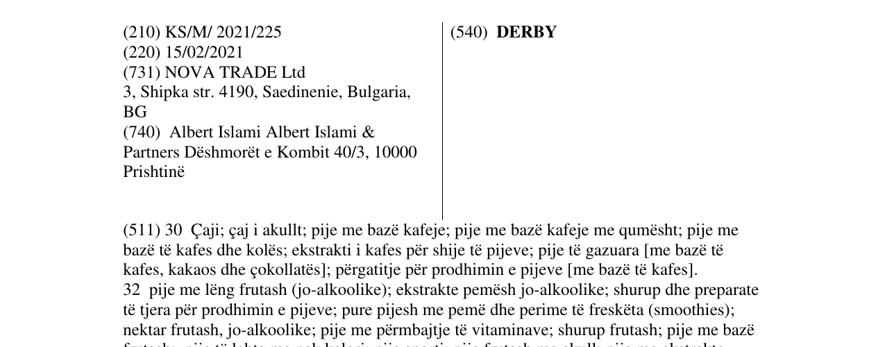 Zëri i markës DERBY në buletin