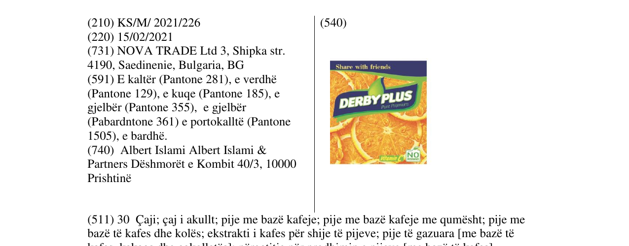 DERBY PLUS markasının bültendeki kaydı