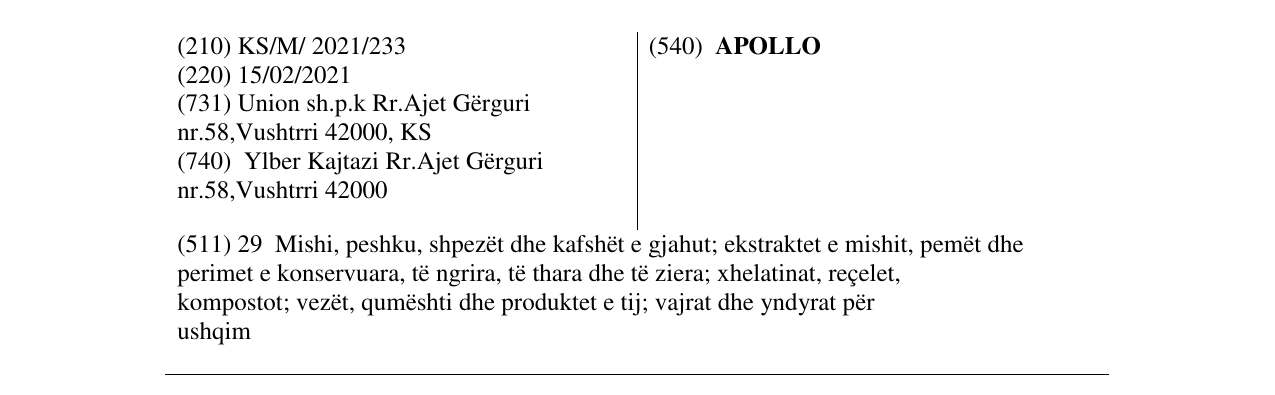 Zëri i markës APOLLO në buletin