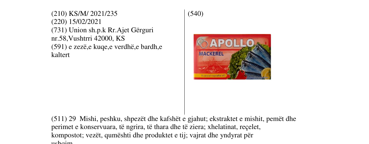 Zëri i markës APOLLO në buletin