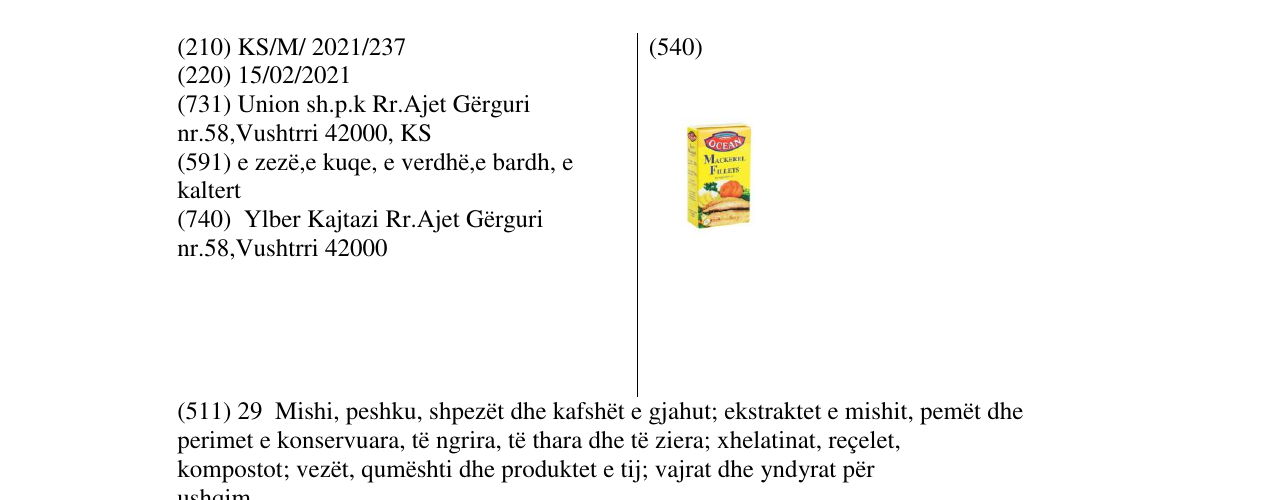 Zëri i markës OCEAN MACKEREL FILLETS në buletin