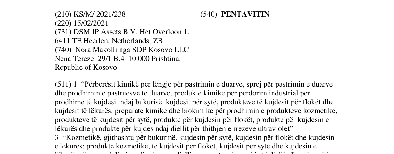 Zëri i markës PENTAVITIN në buletin