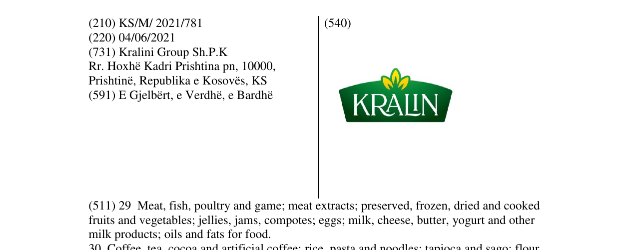 Zëri i markës KRALIN në buletin