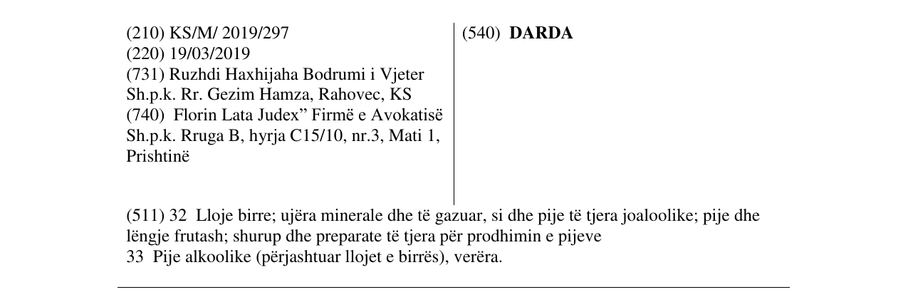Zëri i markës DARDA në buletin