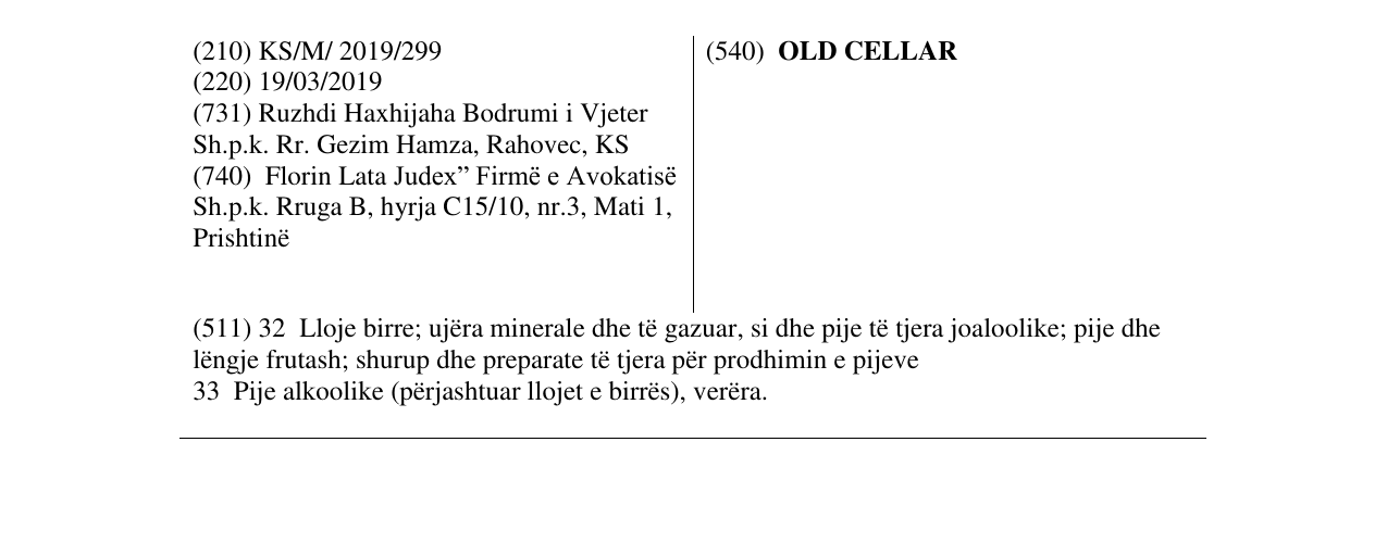 Zëri i markës OLD CELLAR në buletin