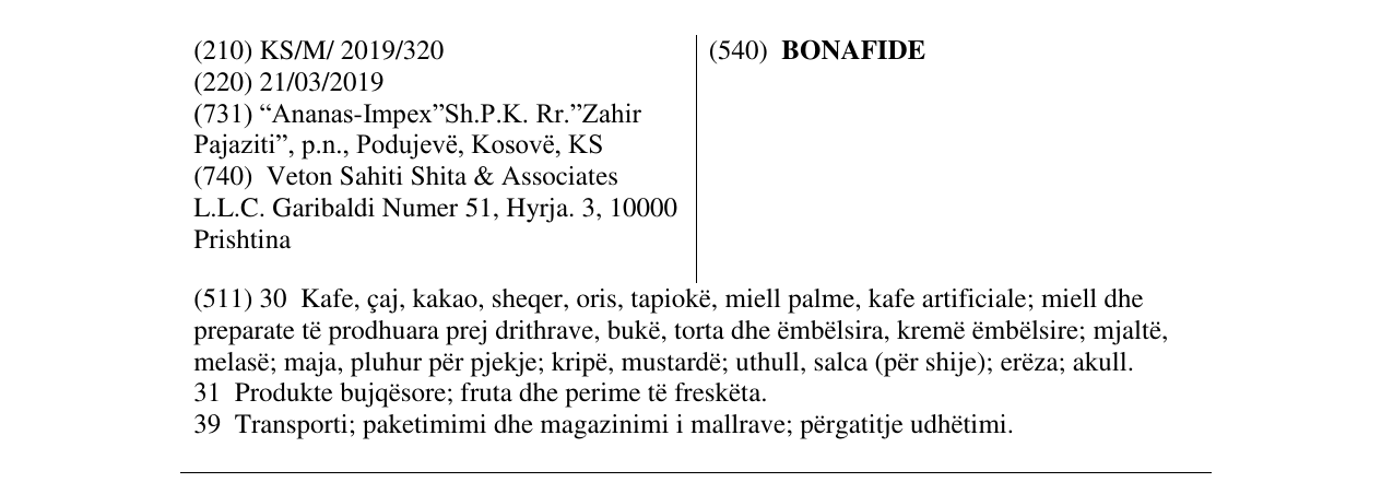 Zëri i markës BONAFIDE në buletin
