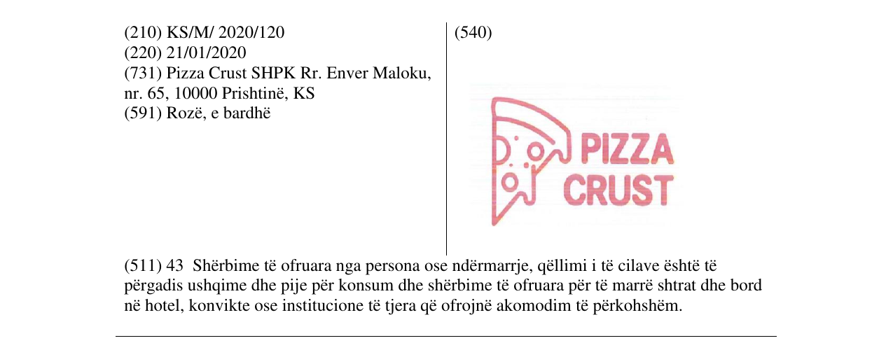 Zëri i markës PIZZA CRUST në buletin