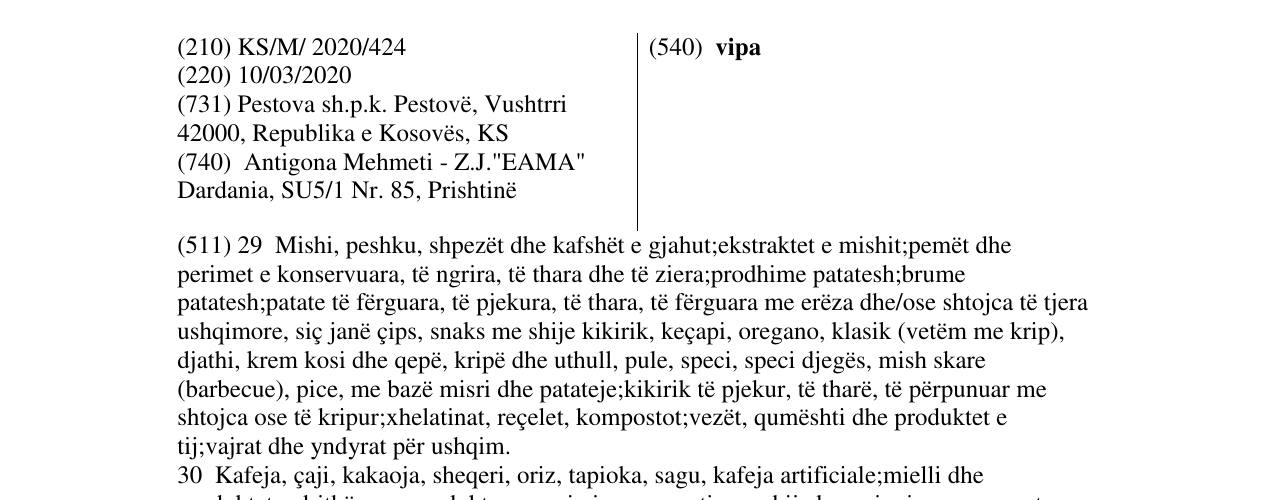 Zëri i markës vipa në buletin