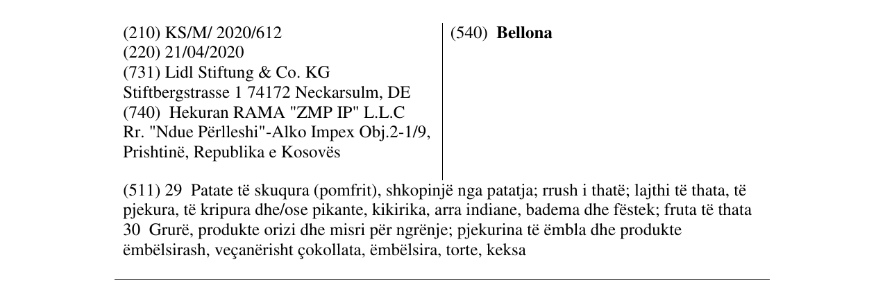 Zëri i markës Bellona në buletin