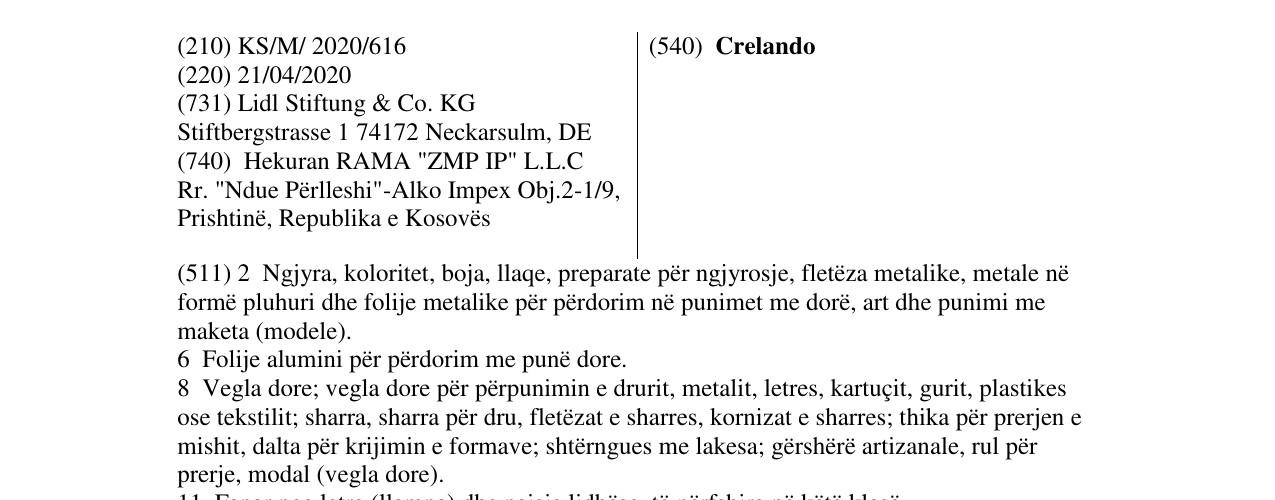 Zëri i markës Crelando në buletin