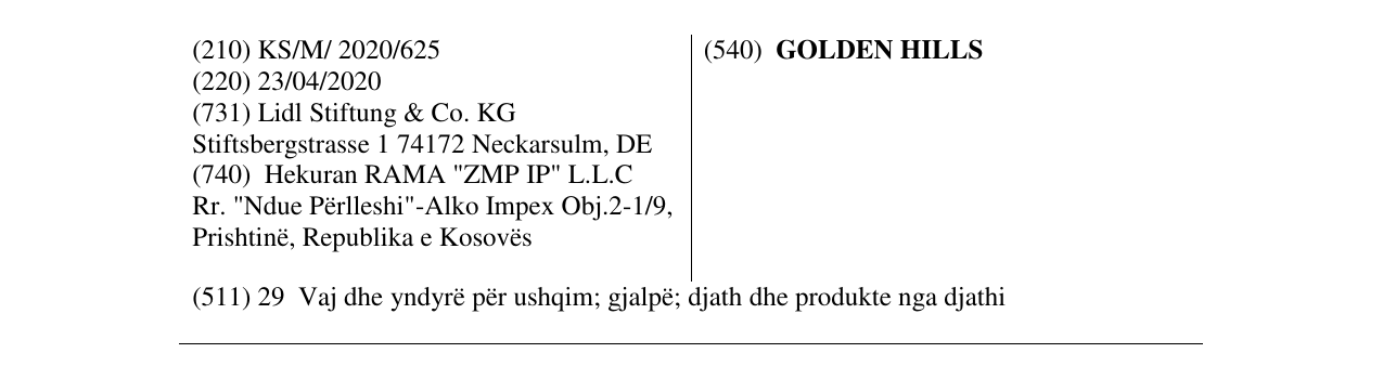 Zëri i markës GOLDEN HILLS në buletin