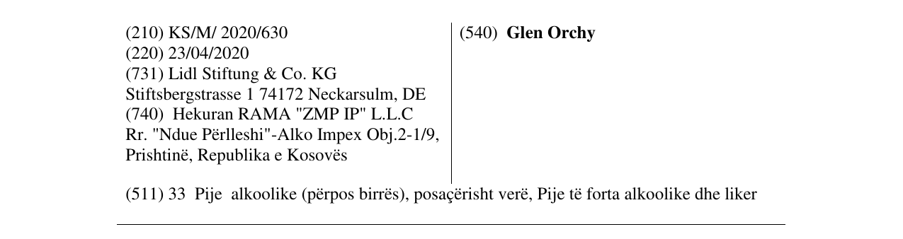 Zëri i markës Glen Orchy në buletin