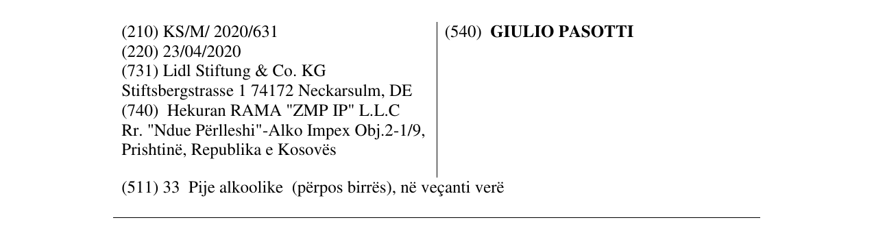 Zëri i markës GIULIO PASOTTI në buletin