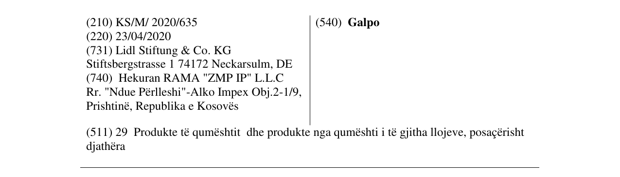 Zëri i markës Galpo në buletin