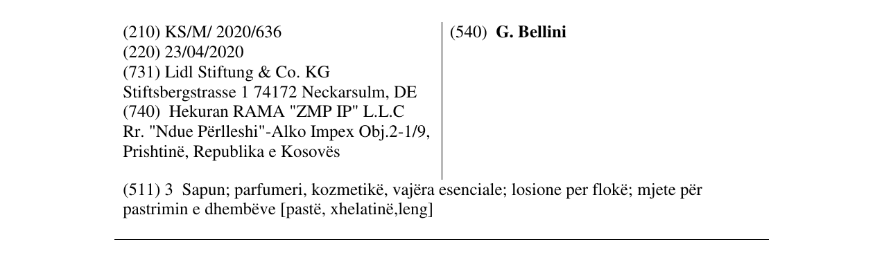 Zëri i markës G. Bellini në buletin