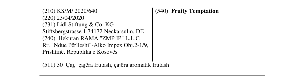Zëri i markës Fruity Temptation në buletin