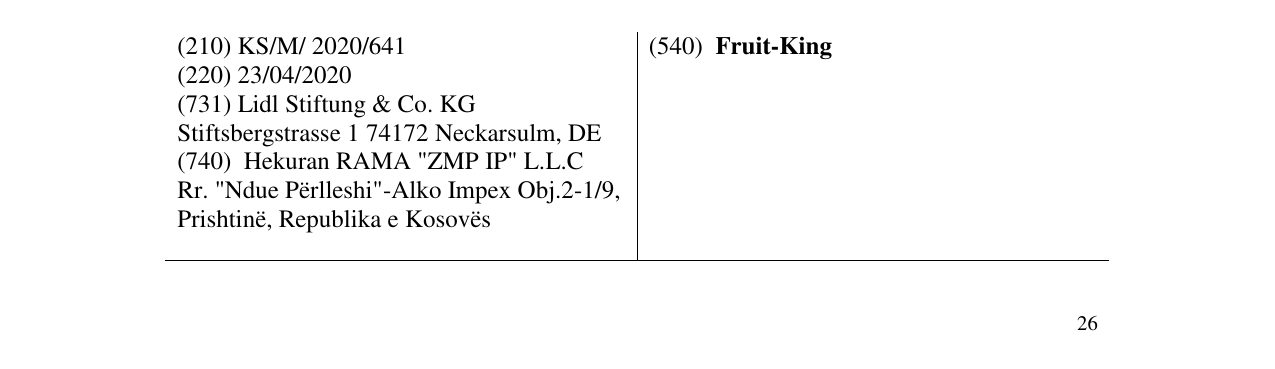 Zëri i markës Fruit-King në buletin