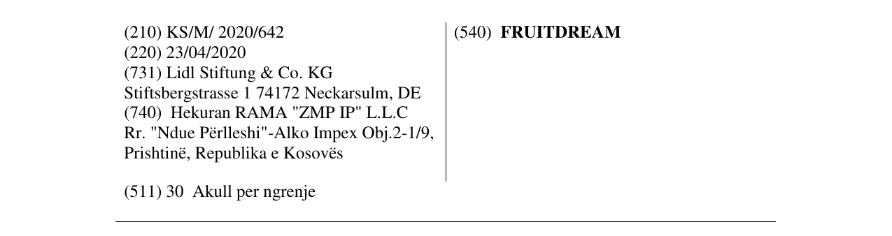 Zëri i markës FRUITDREAM në buletin