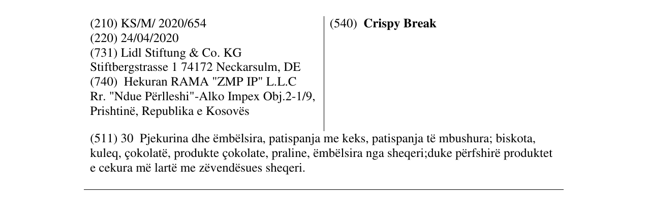 Zëri i markës Crispy Break në buletin