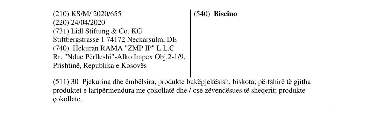 Zëri i markës Biscino në buletin