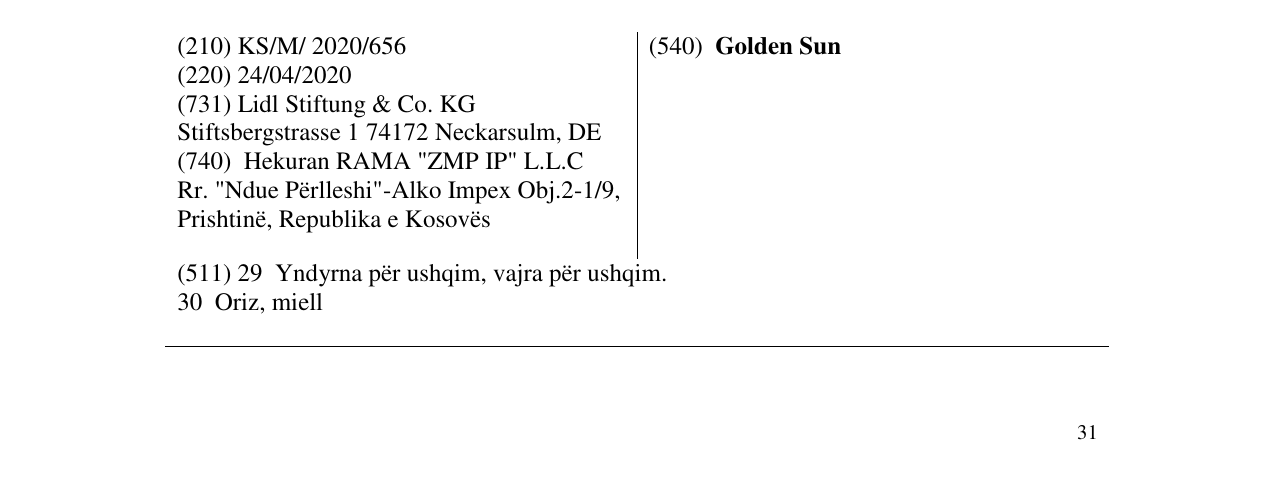 Zëri i markës Golden Sun në buletin