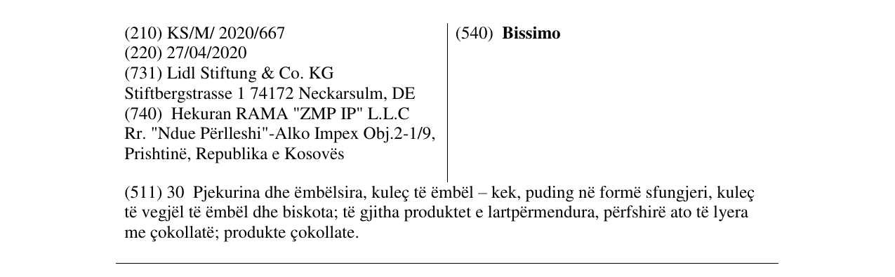 Zëri i markës Bissimo në buletin