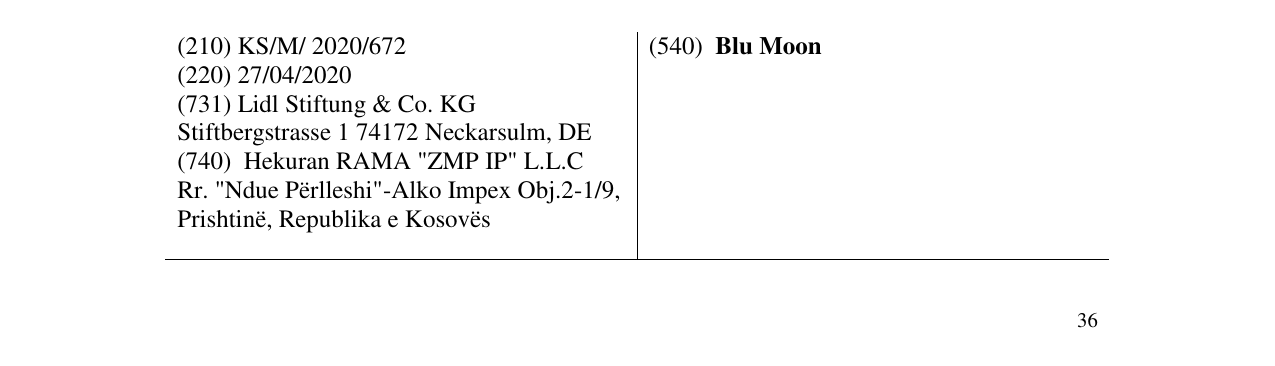 Zëri i markës Blu Moon në buletin