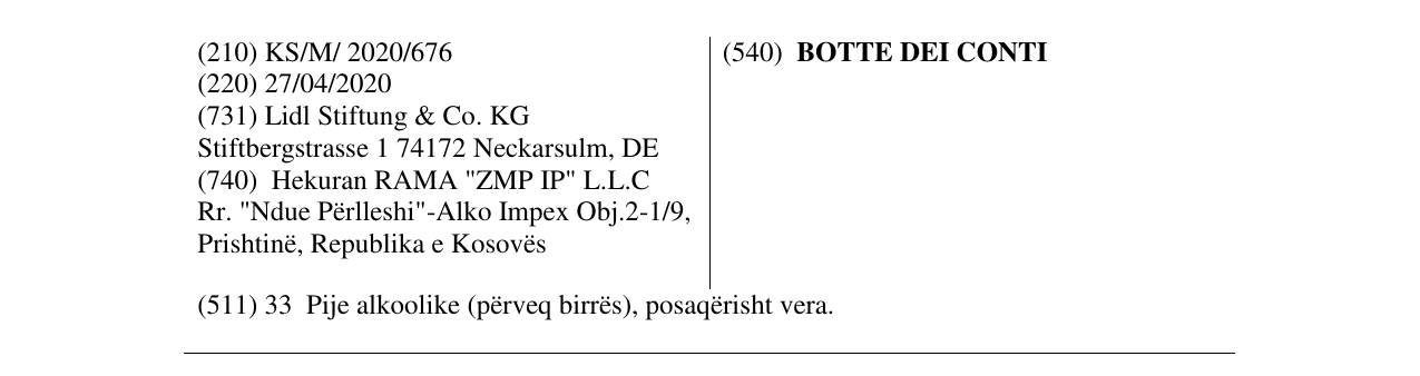 Zëri i markës BOTTE DEI CONTI në buletin