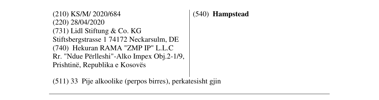 Zëri i markës Hampstead në buletin