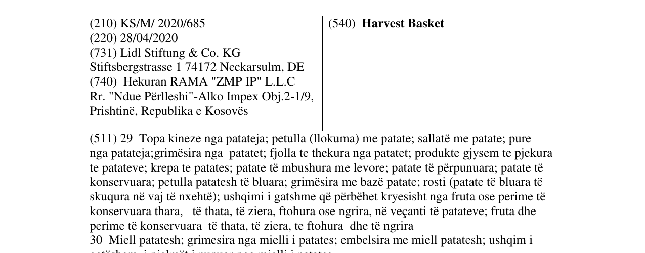 Zëri i markës Harvest Basket në buletin