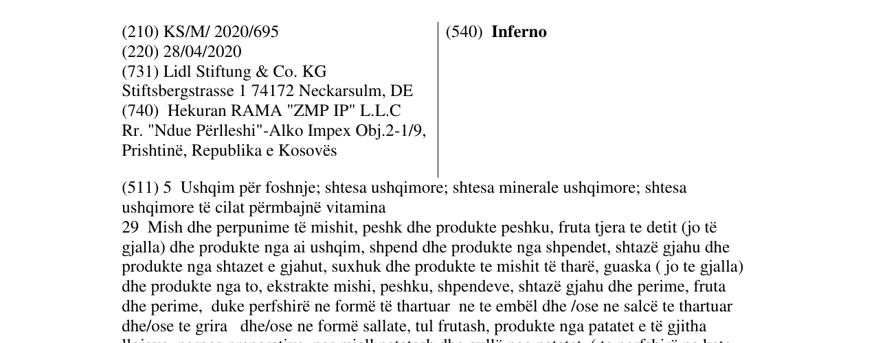 Zëri i markës Inferno në buletin